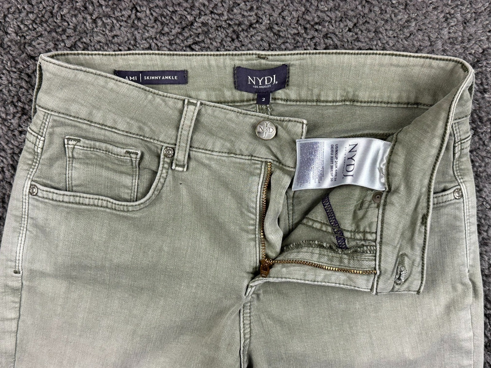 NYDJ Womens Ami Skinny Ankle Jeans Size 2 Olive Green Lift Tuck Split Hem Pants