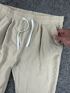 Mens 100% Linen Drawstring Shorts M Beige Elastic Waist Casual Beach Resort