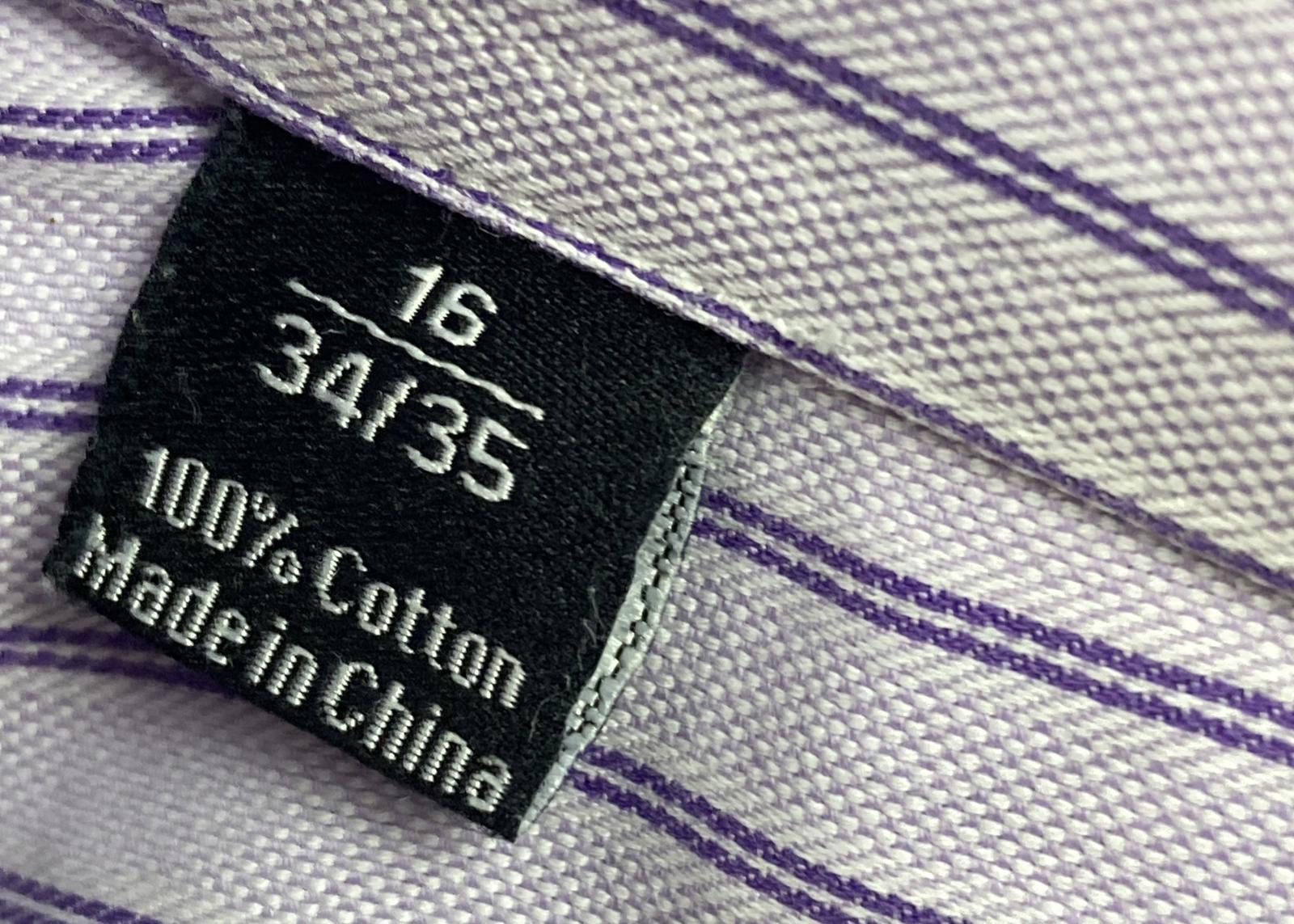 David Donahue Trim Fit Dress Shirt Mens Size 16 34/35 Lavender Pinstripe Cotton