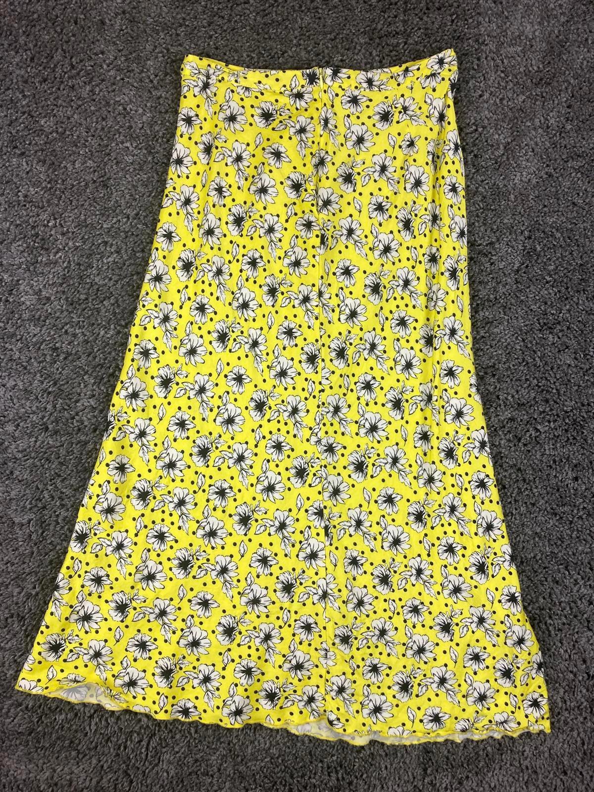Zara Skirt Yellow Black White Lined Floral A-Line Maxi Size M