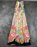 Nanette Lepore 100% Silk Maxi Dress Womens 4 Abstract Print Open Back USA