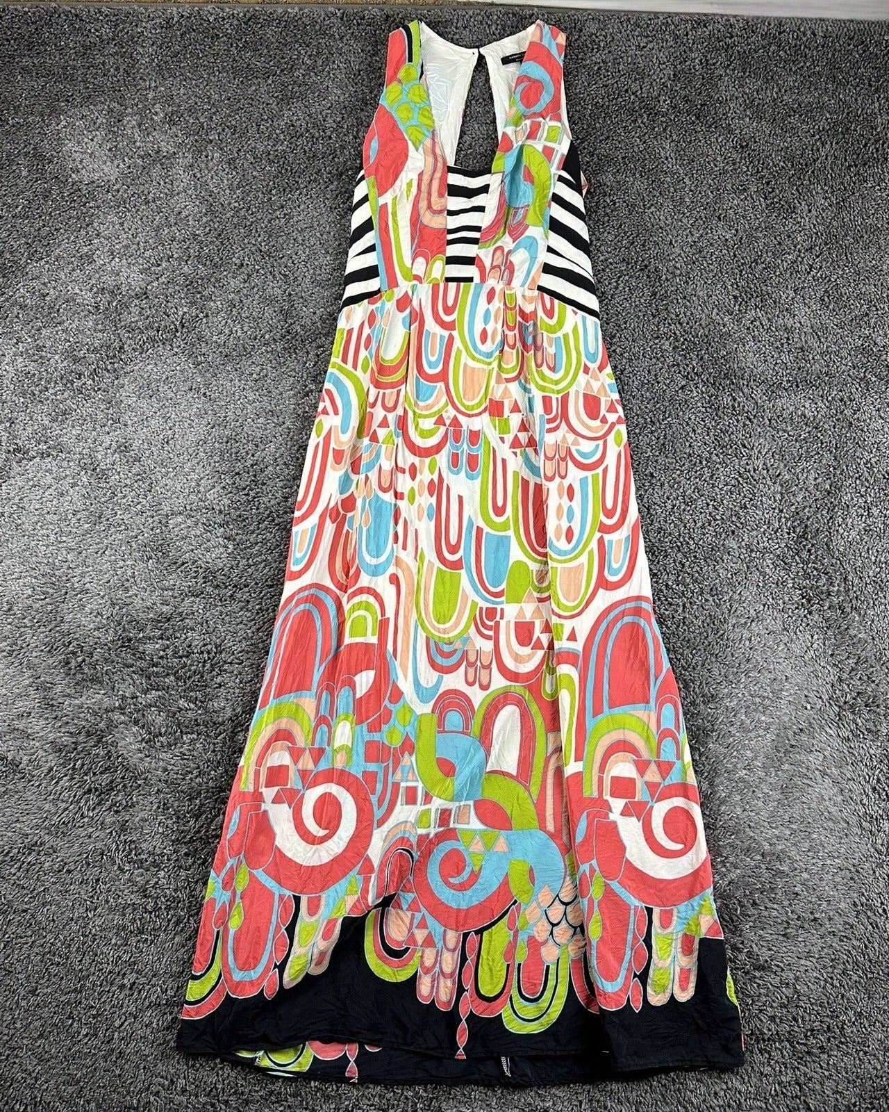 Nanette Lepore 100% Silk Maxi Dress Womens 4 Abstract Print Open Back USA