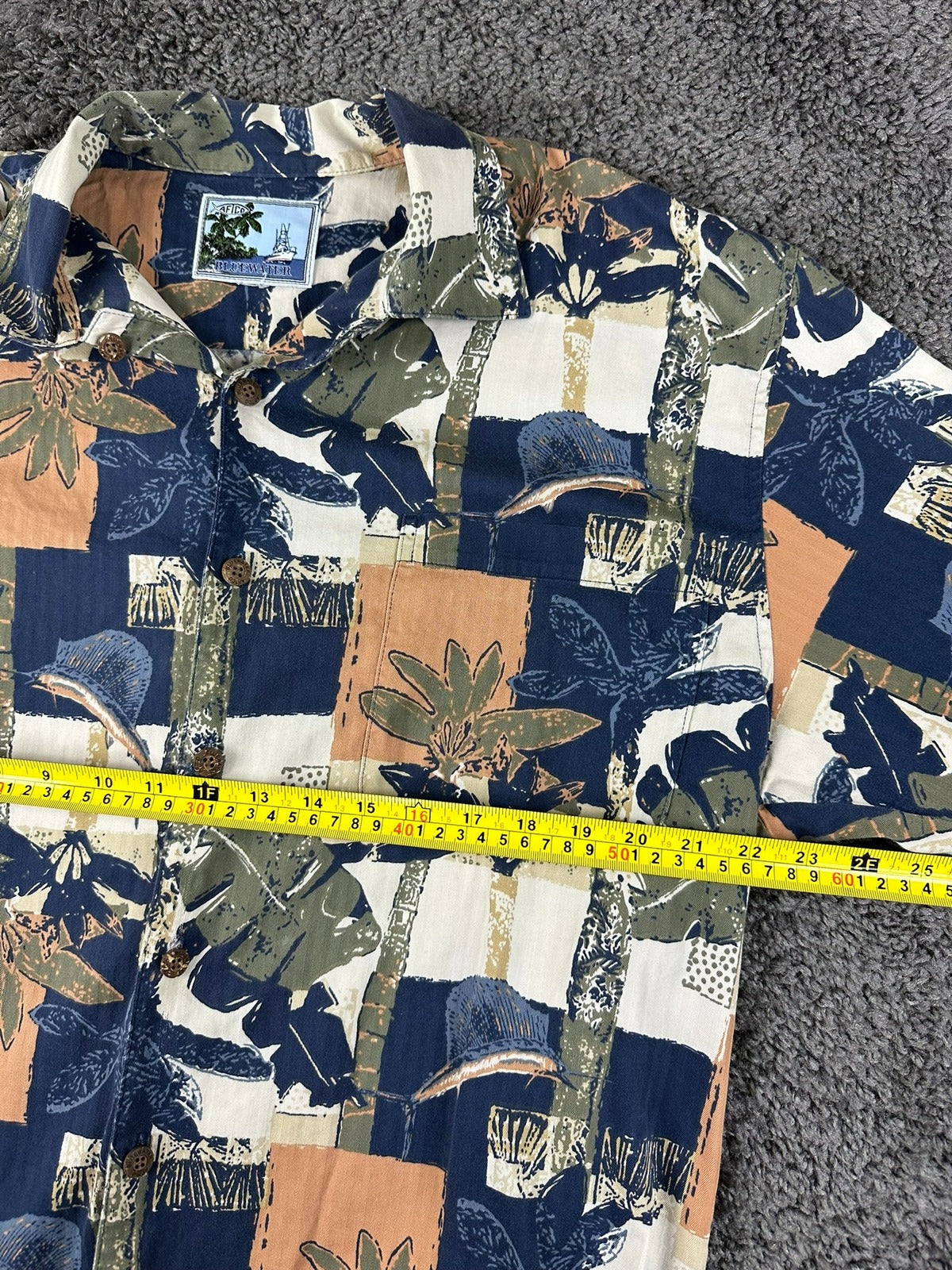 AFTCO Bluewater Mens Large L Hawaiian Fishing Shirt Marlin Sailfish Tropical