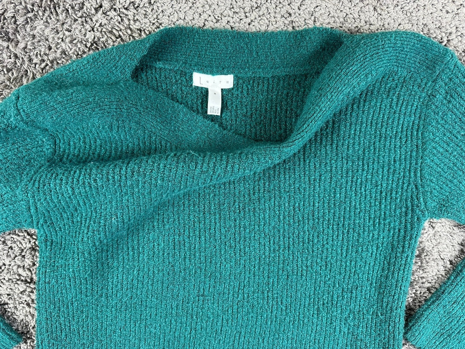 Leith Womens M Teal Green Ribbed Knit Boat Neck Long Sleeve Pullover Sweater