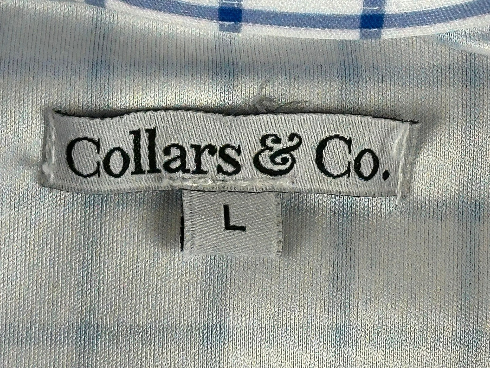 Collars & Co Dress Collar Polo Mens Large L Blue Grid Check Golf Performance