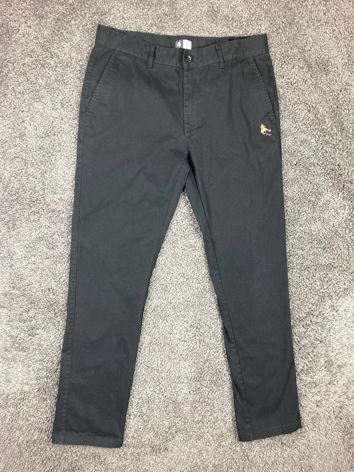 AS Colour Chino Pants Black Embroidered Boxer Skater Logo Size 34