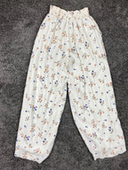 American Eagle Palazzo Pants Pull Up Ivory Floral Elastic Waist Womens Sz XS