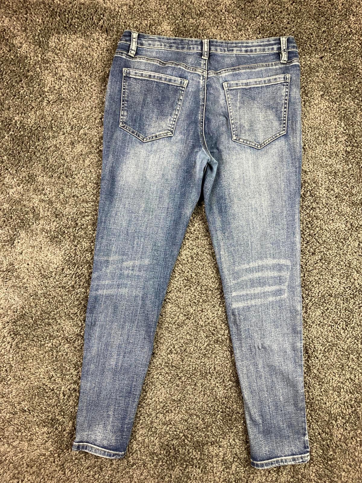 Ashley Mason Distressed Skinny Jeans Blue with Zip Pockets – Girls Size 11
