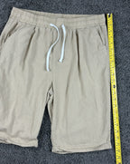 Mens 100% Linen Drawstring Shorts M Beige Elastic Waist Casual Beach Resort