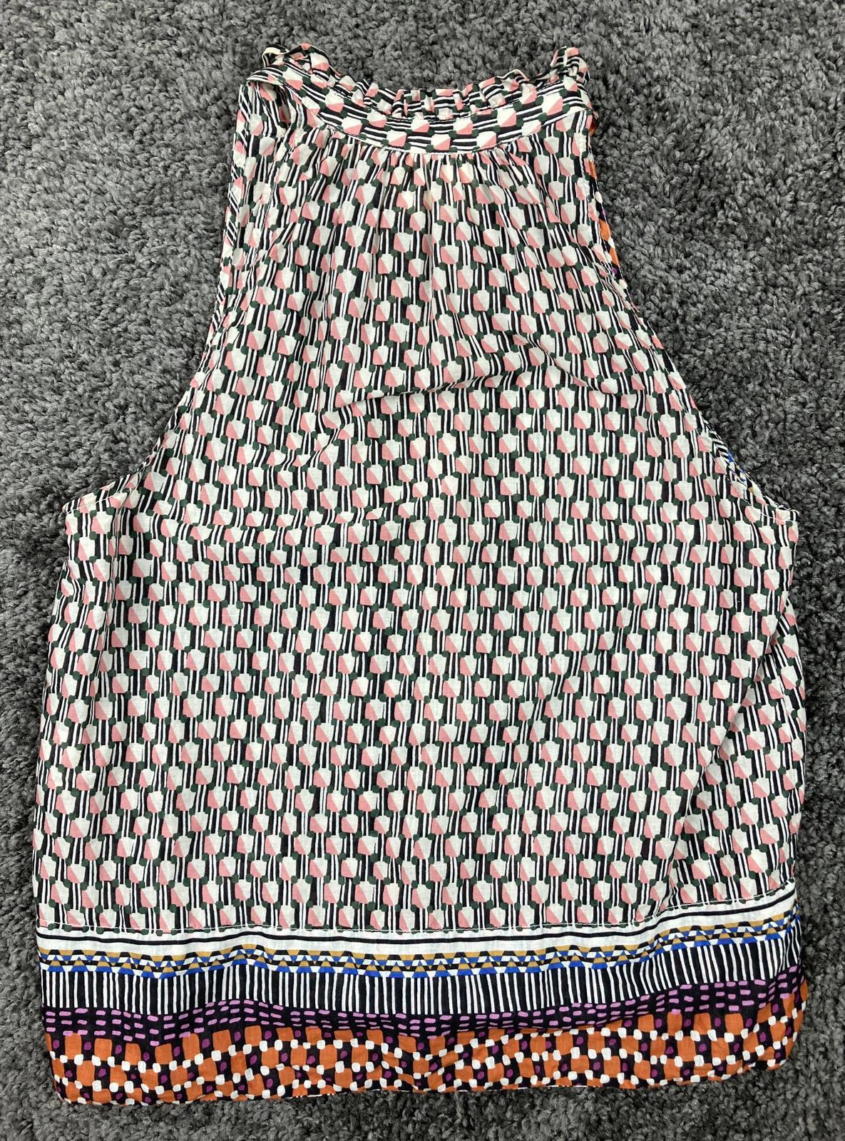Maeve Anthropologie Sleeveless Ruffle Neck Blouse Women’s Sz S Geometric Cotton