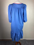 Hedy Lin Casuals Vintage Dress Pearl Snap Button, Blue Chambray Gingham Size L