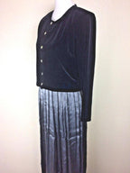 Hillard & Hanson Womens Black Silver Velvet Pleated Dress Jacket Set Sz 8 Formal