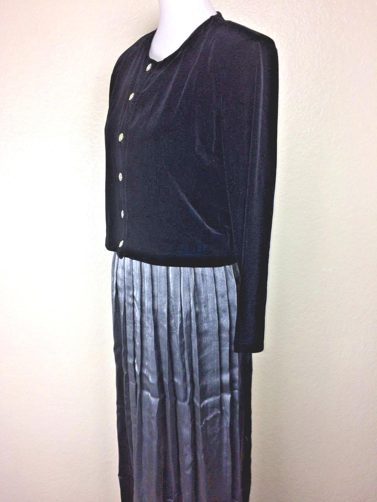 Hillard & Hanson Womens Black Silver Velvet Pleated Dress Jacket Set Sz 8 Formal