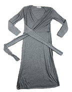 ZARA Gray Knit Wrap Midi Dress Long Sleeve Sweater Tie Waist Womens Size M