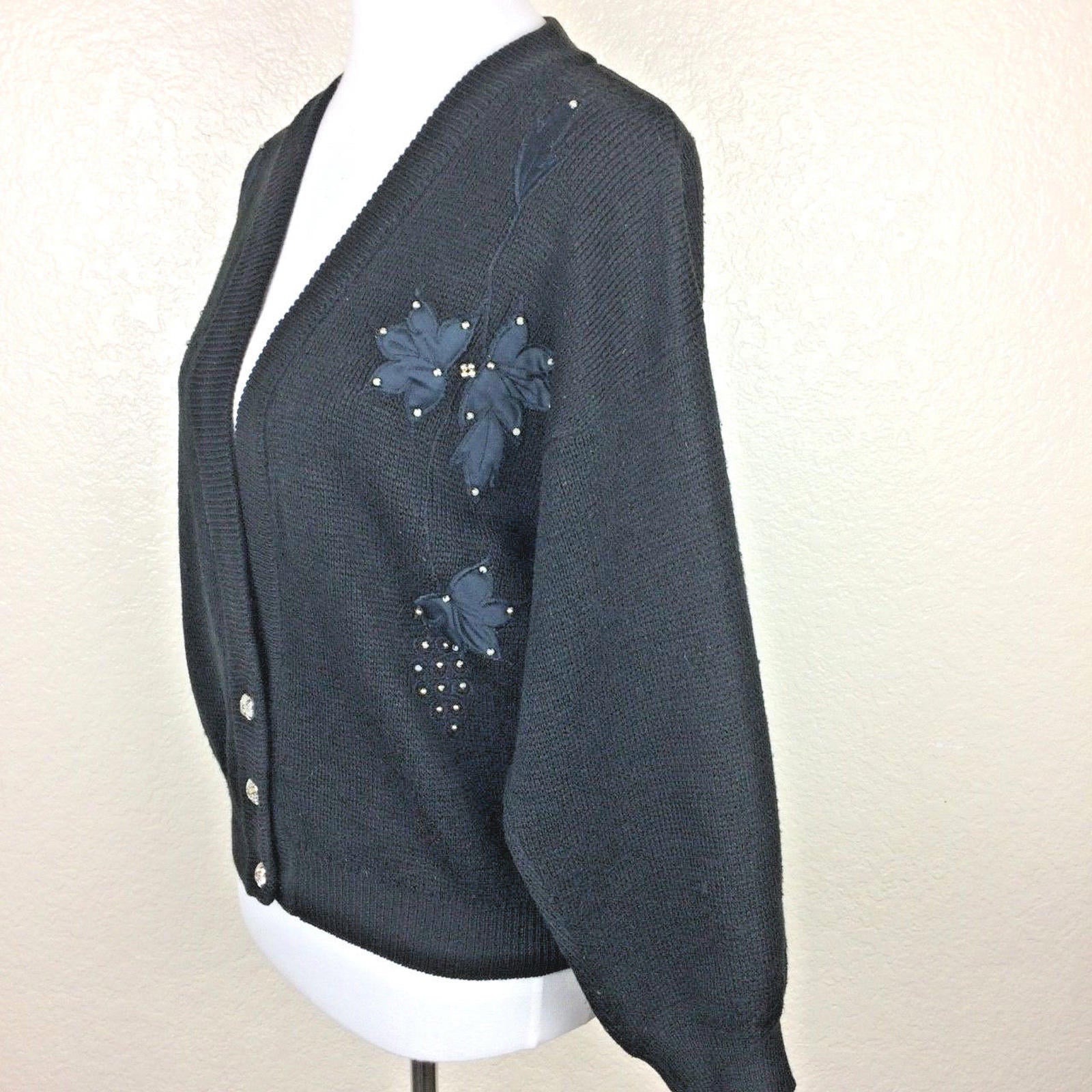 Sweaters Forhey Women's Black Bead Embellished Embroidered Sweater  Sz PXL