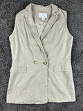 Halston Womens Medium Beige Linen Blend Sleeveless Blazer Vest Double Breasted