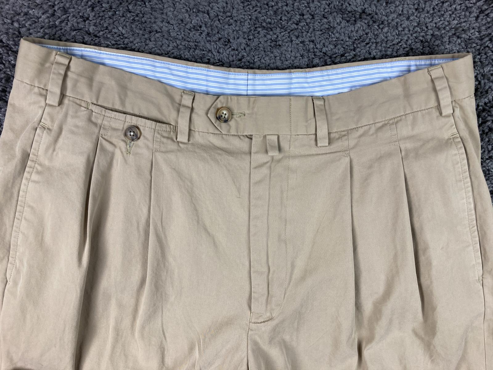 Faconnable Trim Fit Khaki Pleated Cotton Chino Pants Men’s 36 RN58865