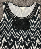 Soma Medium Black White Chevron Ikat Lace Handkerchief Hem Fit Flare Dress