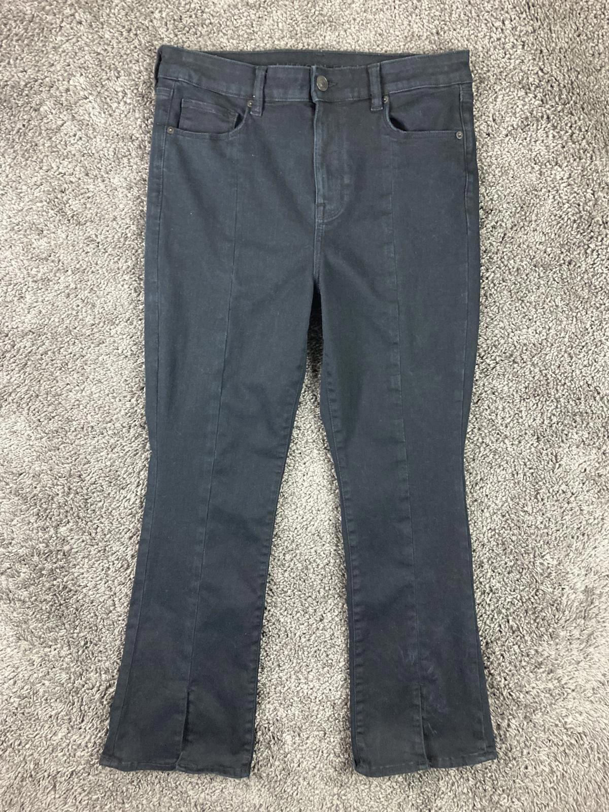 American Eagle Hi-Rise Skinny Kick Jeans Short Black Seam Split Hem Sz 14