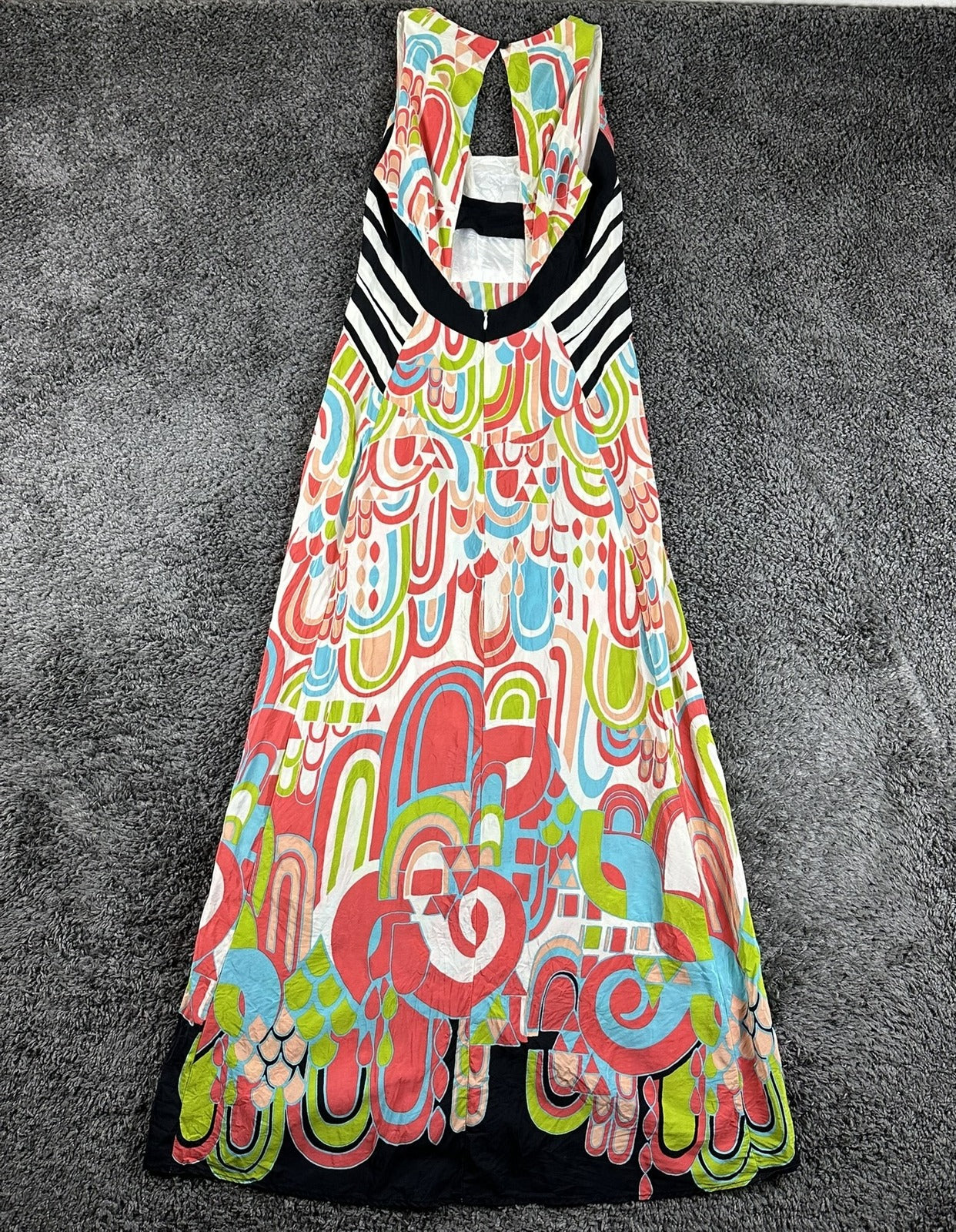 Nanette Lepore 100% Silk Maxi Dress Womens 4 Abstract Print Open Back USA