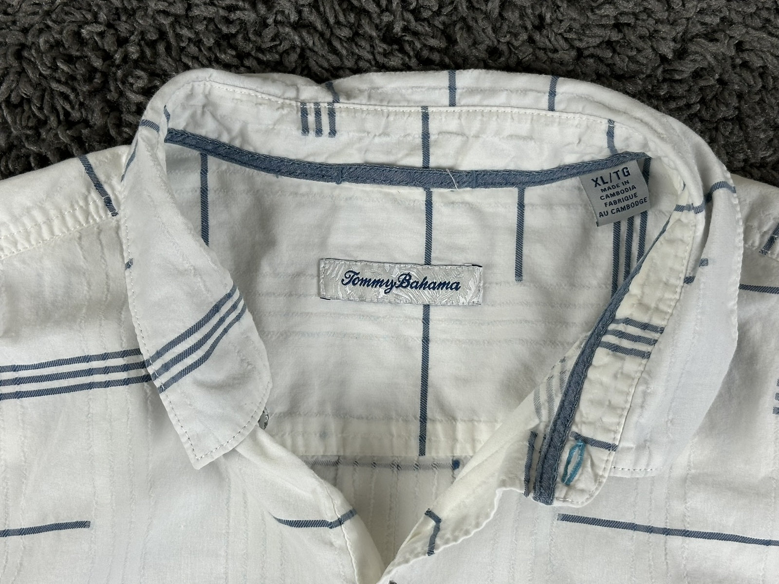 Tommy Bahama Mens XL Calm Sea Stripe Long Sleeve Button Front Shirt White Blue