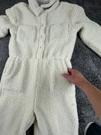Basin + Range Womens Sherpa Fleece Jumpsuit Cream Onesie Romper Cozy L