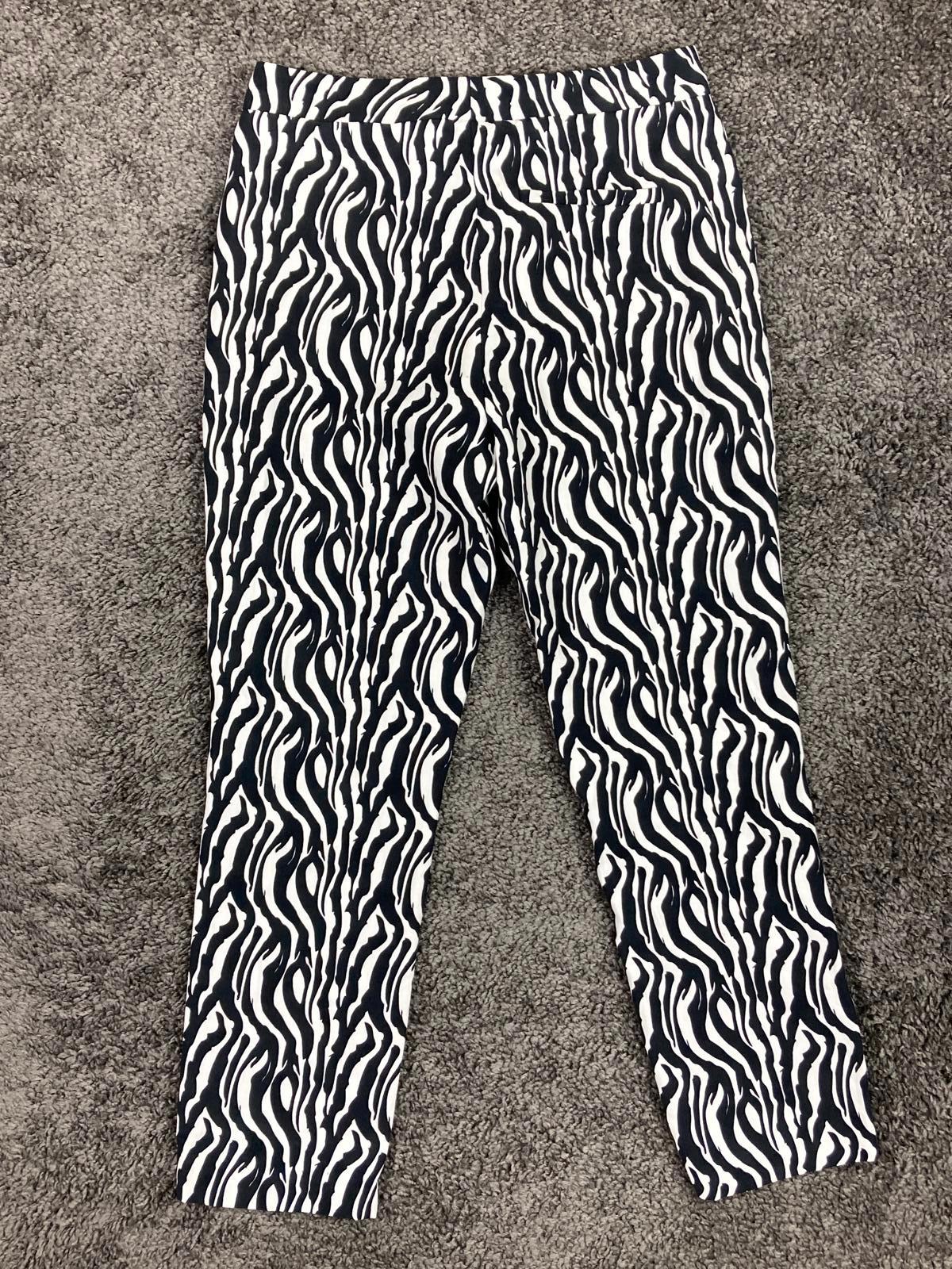 REISS Libby Zebra Print Slim Leg Trousers Pants US Black White Fabric Sz 4