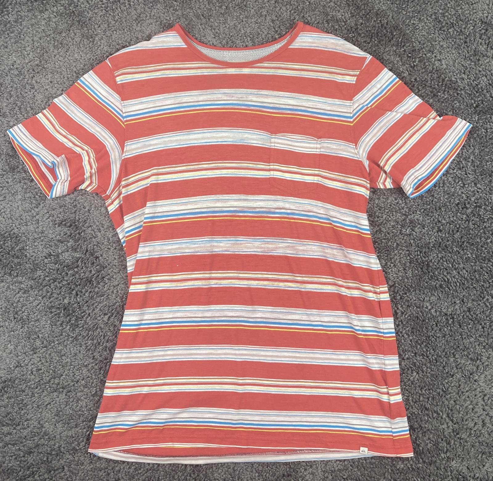 Quiksilver Mens Red Multicolor Stripe Short Sleeve Pocket Tee Size Large