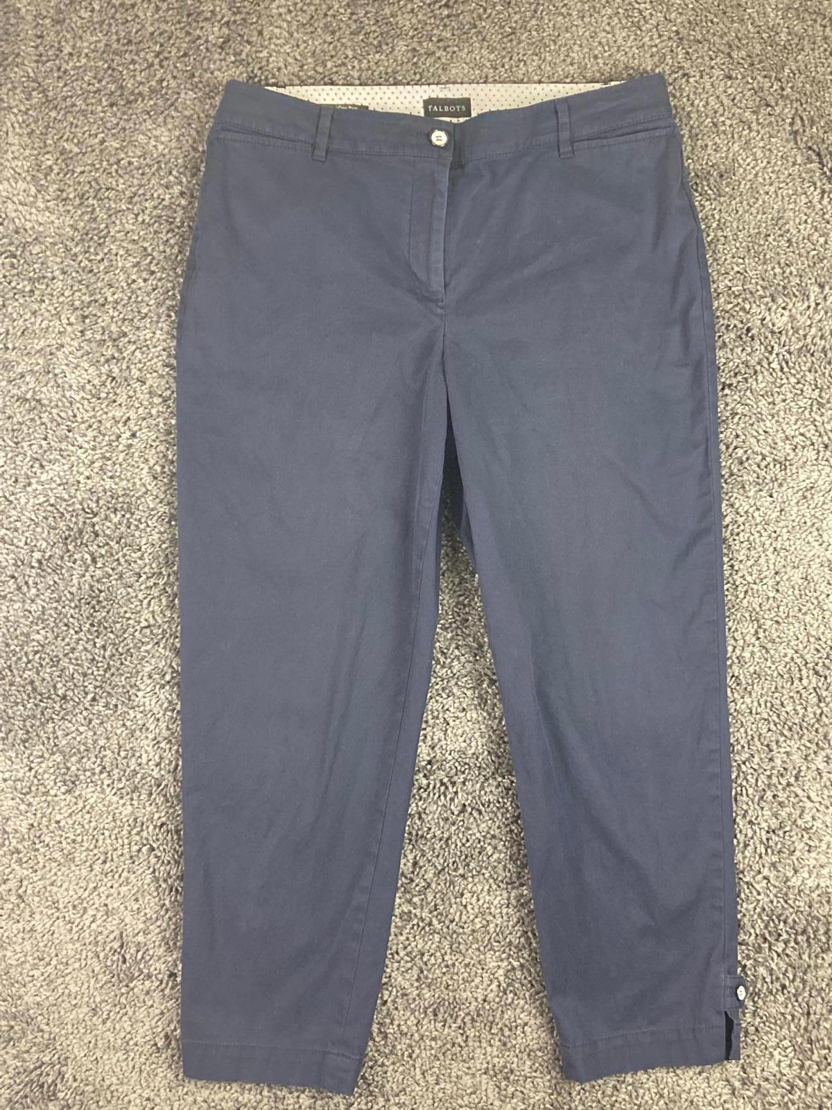 Talbots Perfect Crop Pant Women’s 10 Navy Cotton Stretch Button Hem Tabs