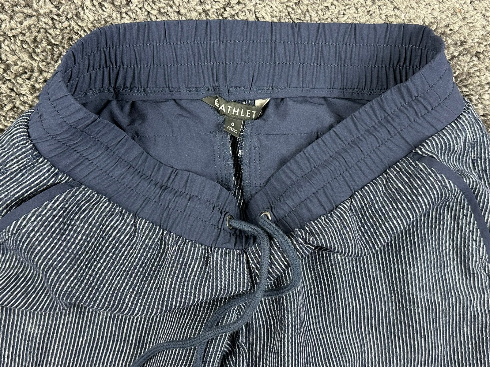Athleta Stripe Bali 100% Linen Pants Womens Blue Stripe Drawstring Cuffed Sz 0