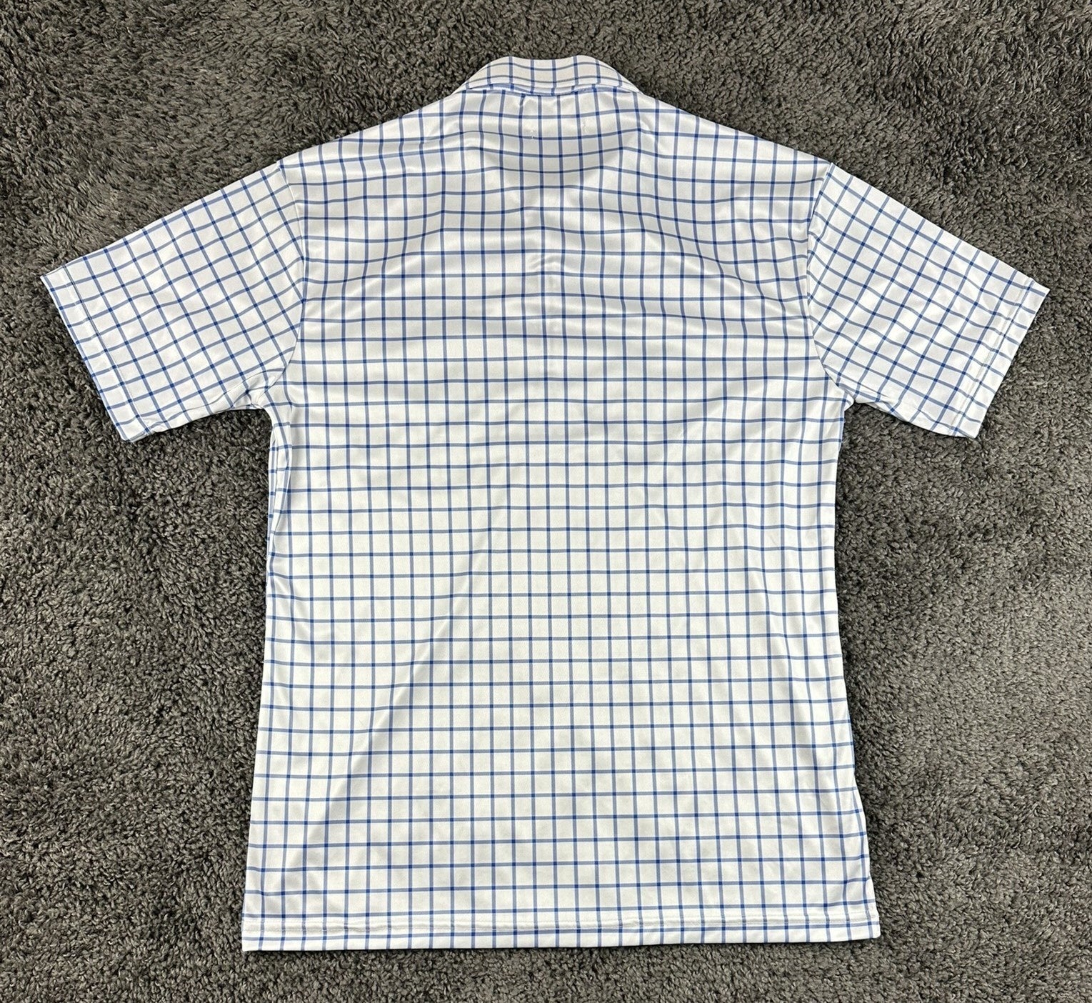 Collars & Co Dress Collar Polo Mens Large L Blue Grid Check Golf Performance