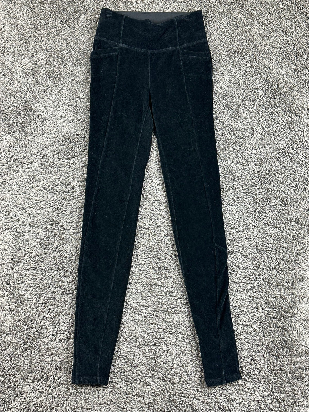 Athleta Black Corduroy Metro High Waisted Leggings Pants Pockets XS