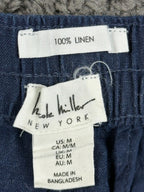 Nicole Miller New York 100% Linen Shorts M Navy Blue Patch Pocket Elastic Waist