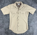 US Navy Khaki Uniform Shirt S Athletic Polyester/Wool Silver Collar Rank Pins