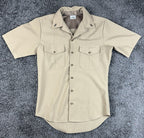 US Navy Khaki Uniform Shirt S Athletic Polyester/Wool Silver Collar Rank Pins