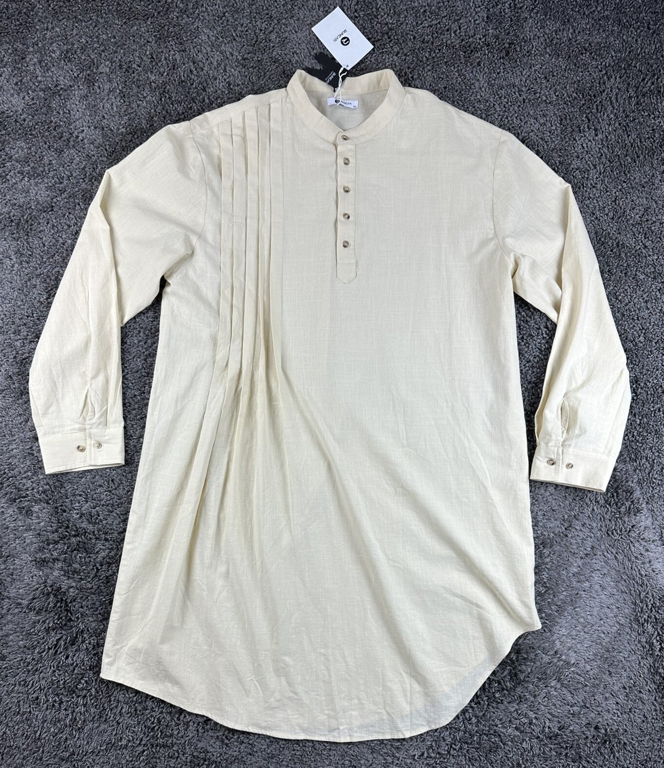Runcati Linen Blend Grandad Collar Henley Tunic Shirt Beige 2XL NWT Mandarin