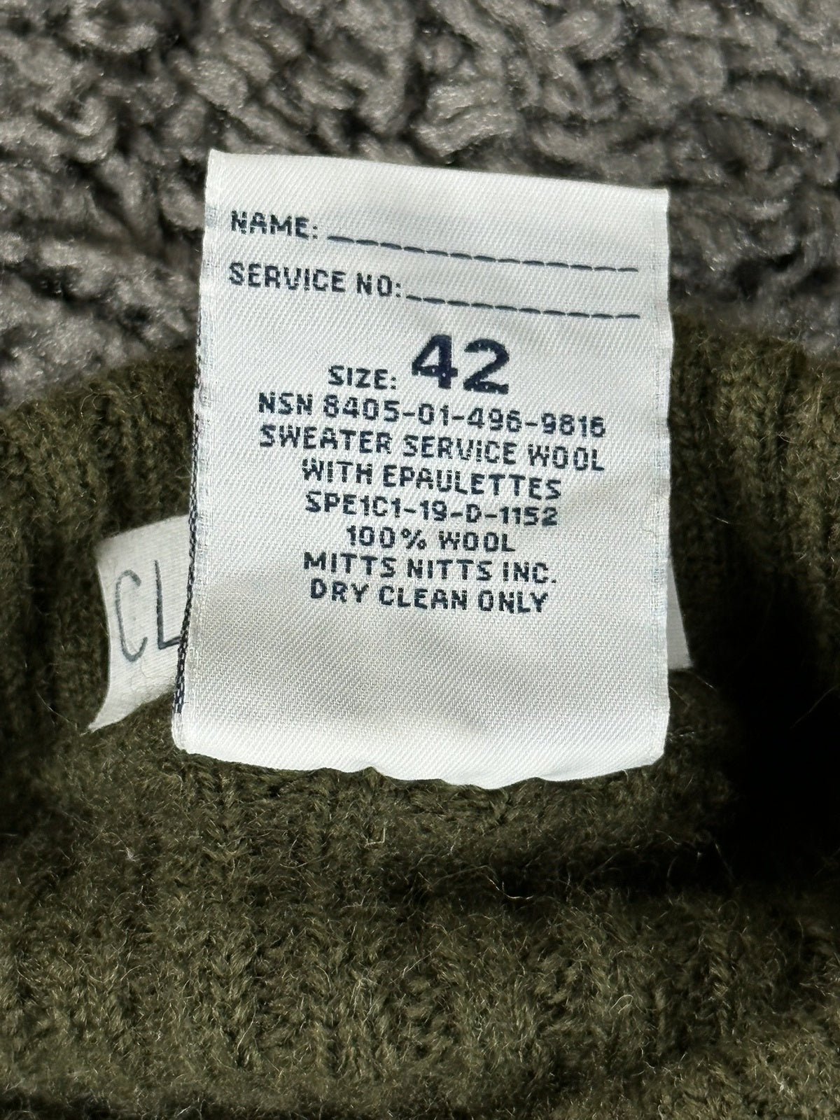 USMC Military 100% Wool Commando Service Sweater Olive Green Size 42