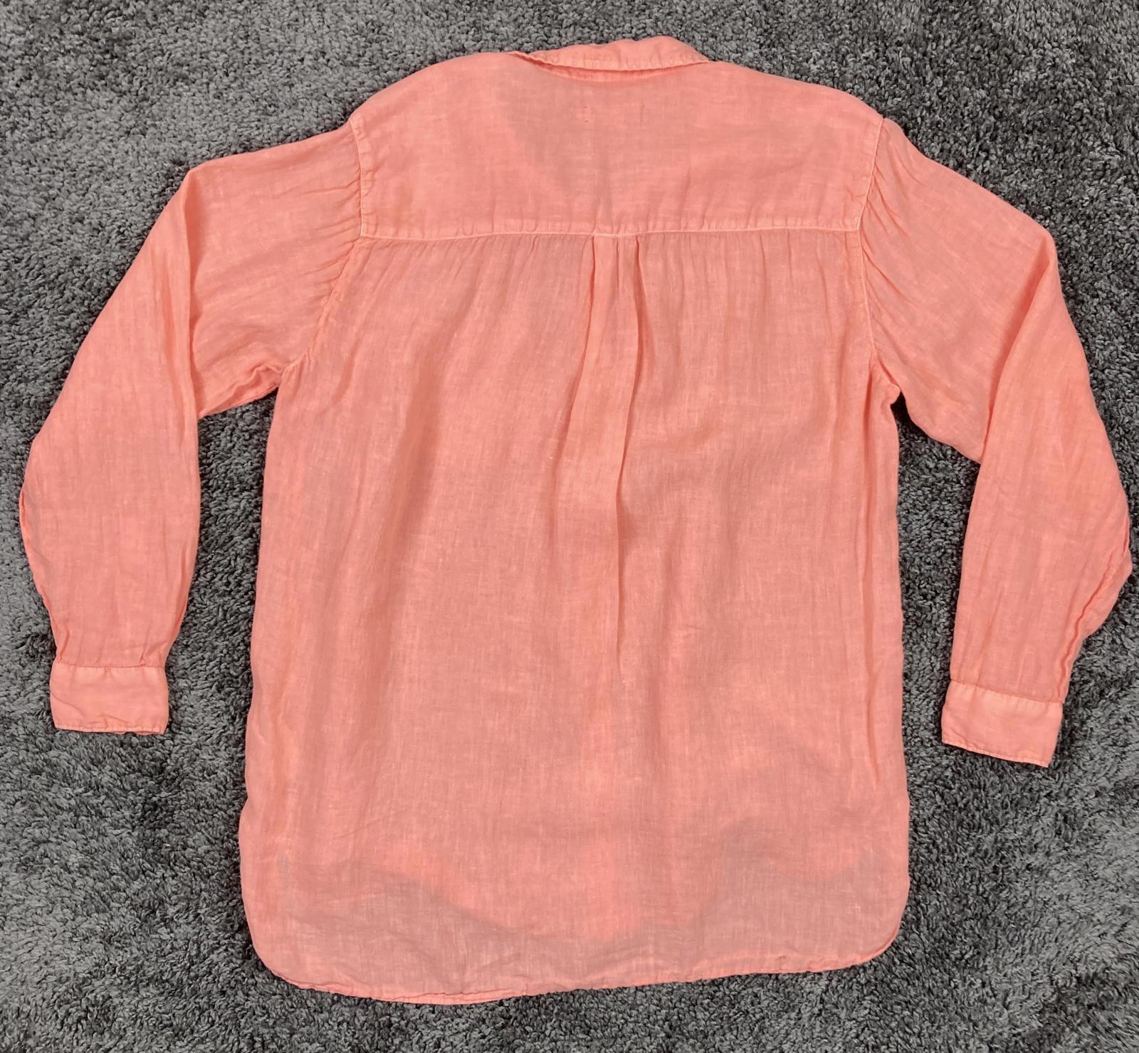 Outerknown Womens 100% Linen Button Up Shirt Coral Long Sleeve Pocket S/P