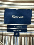 Faconnable Mens XL Shirt Classique Deauville BrownBlue Striped Button Up