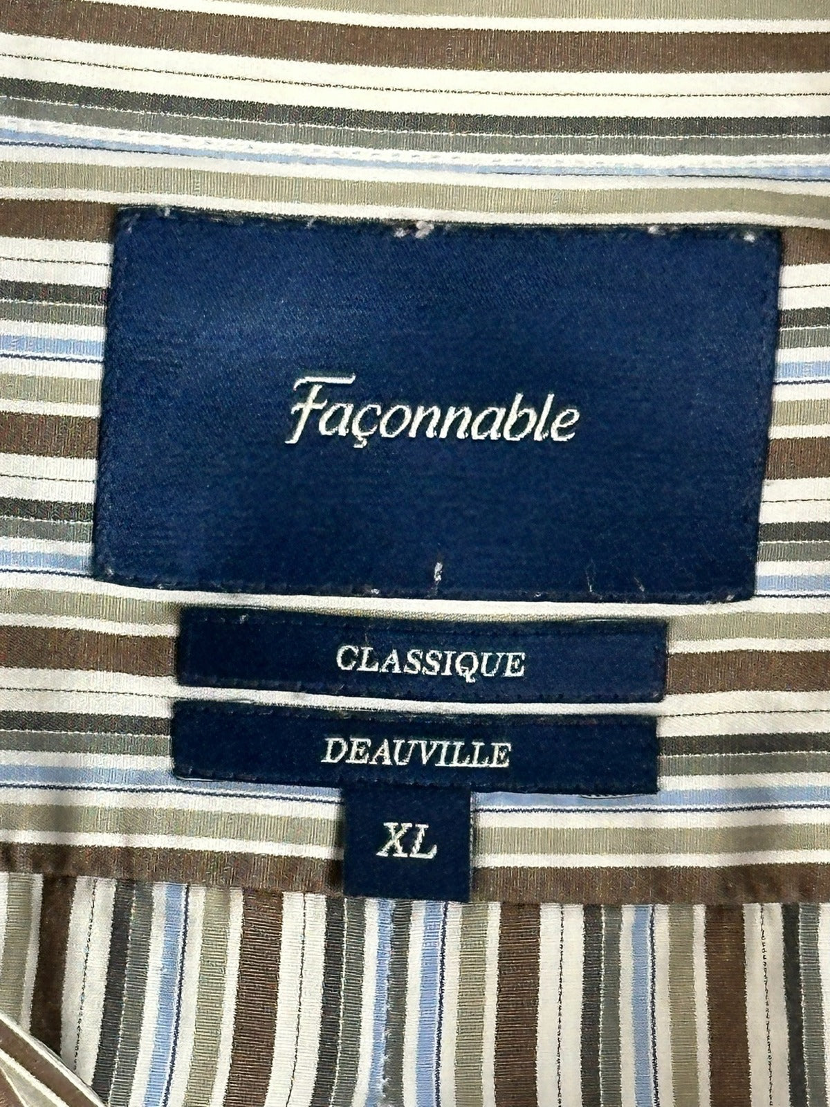 Faconnable Mens XL Shirt Classique Deauville BrownBlue Striped Button Up