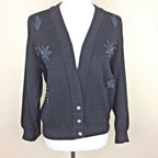 Sweaters Forhey Women's Black Bead Embellished Embroidered Sweater  Sz PXL