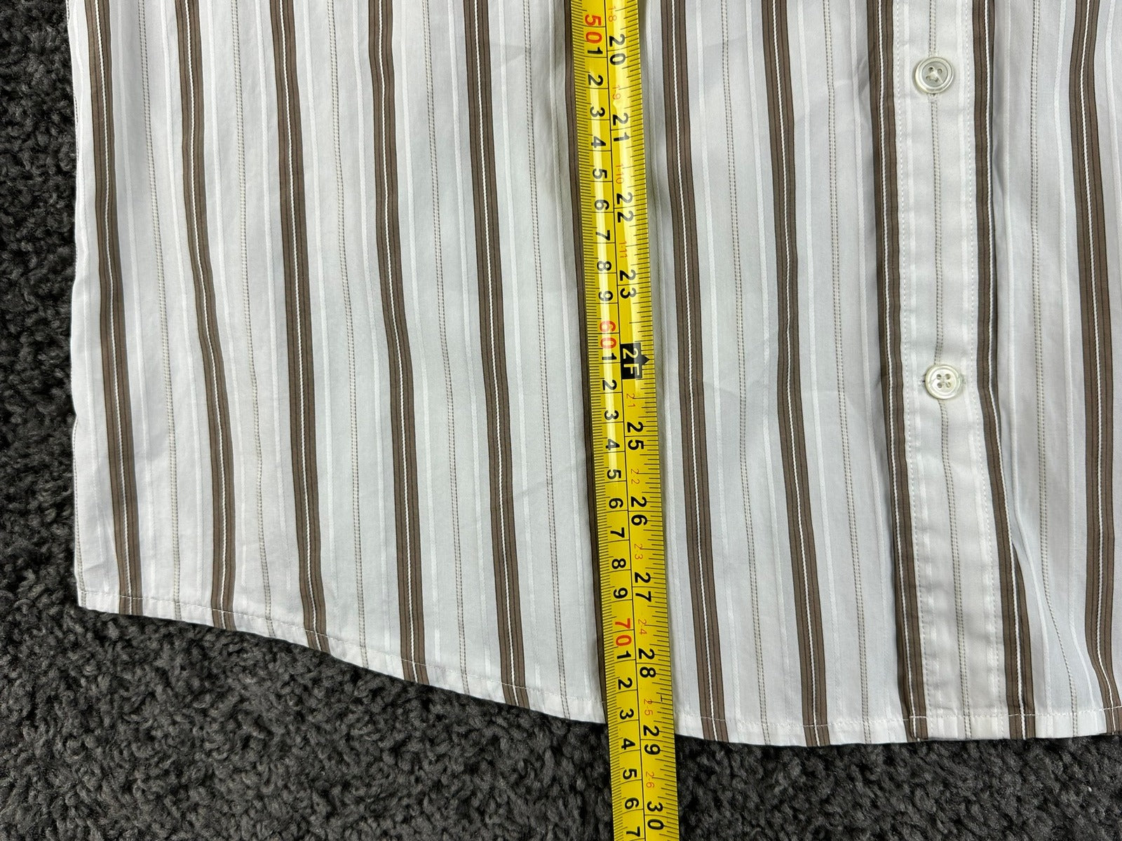 Faconnable Mens XL White Brown Stripe Long Sleeve Button Up Cotton Shirt