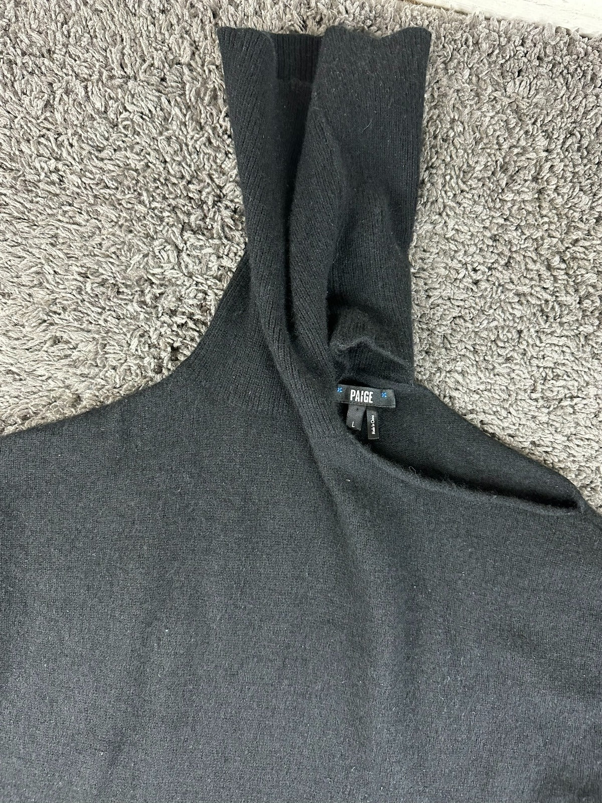 PAIGE Raundi Black Wool Cutout Shoulder Turtleneck Maxi Sweater Dress L