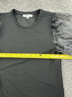 Love J Womens Puff Sleeve Top Small Black Sheer Organza Statement Blouse