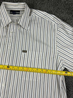 Faconnable Mens Striped Button Down Shirt White Gray Tan Size XL Relaxed Fit