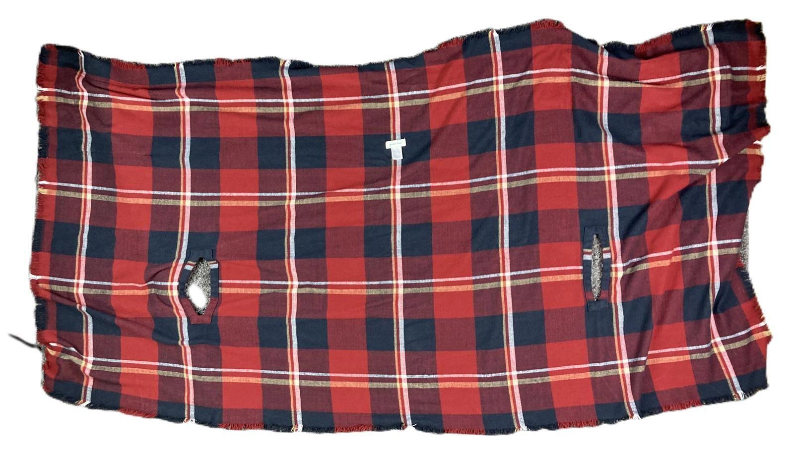 Grace & Lace Blanket Scarf Plaid Red Navy Fringe Wrap Shawl 72x38 in.