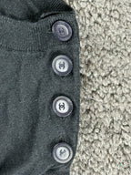 CHANEL Uniform 19P Black Wool Blend Knit Sweater CC Logo Shoulder Buttons Small