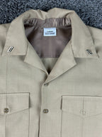 US Navy Khaki Uniform Shirt S Athletic Polyester/Wool Silver Collar Rank Pins