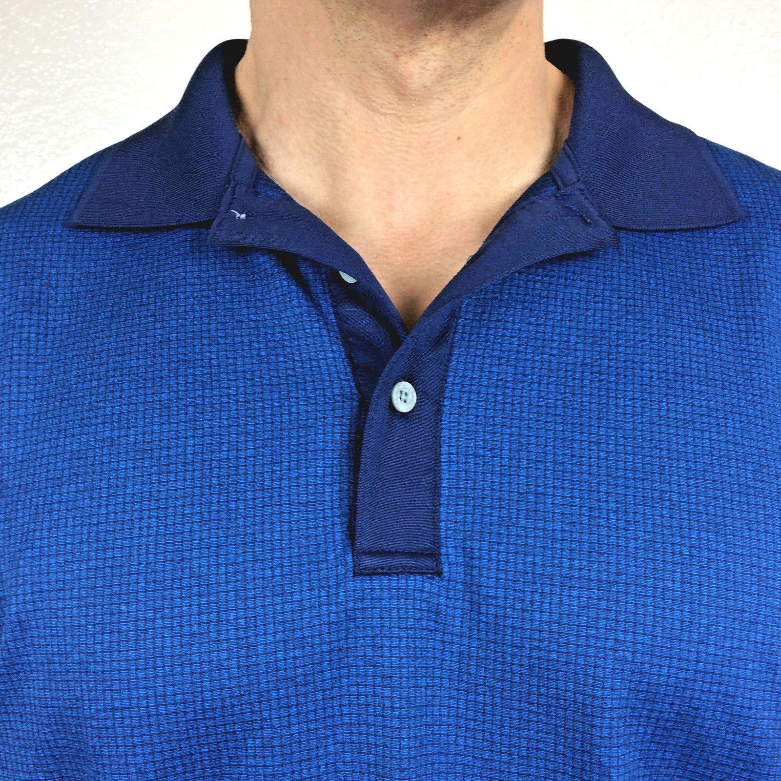 PGA Tour Mens Golf Polo Shirt XL Blue Checkered Short Sleeve Performance Top