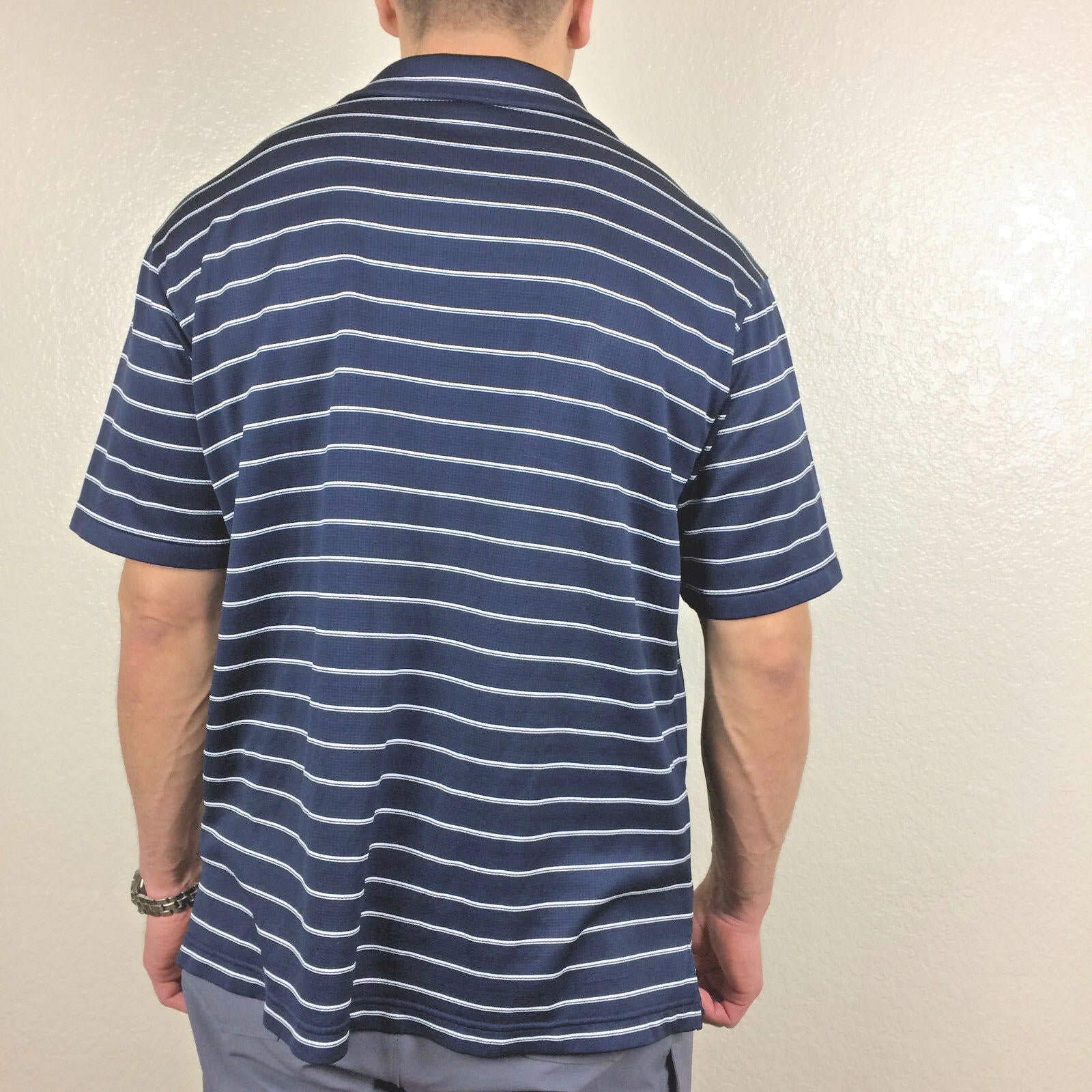 Nike Performance Polo Shirt Men’s Sz XL Blue White Striped Short Sleeve Golf Tee